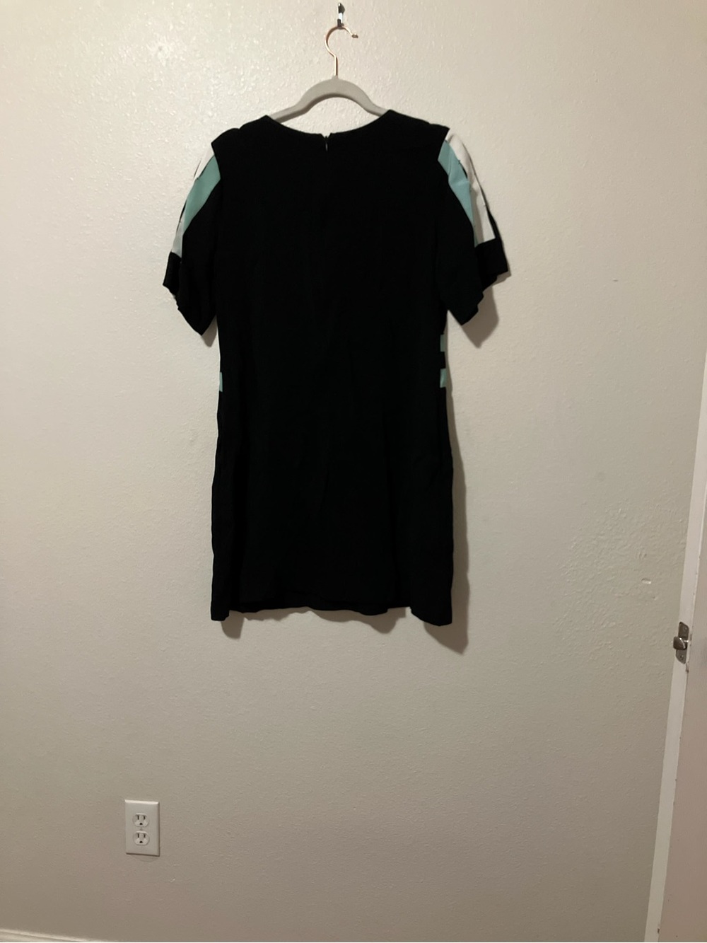 Beatrice B Abito Ribbon Front Sheath Dress Black Mint Green M $390 - Picture 3 of 7